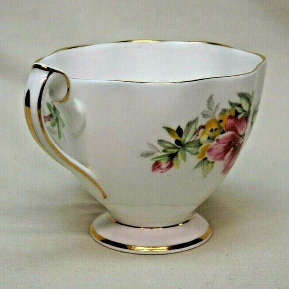 Queen Anne Fine Bone China England Pink & Yellow Azalea Footed Tea Cup & Saucer - Picture 10 of 14